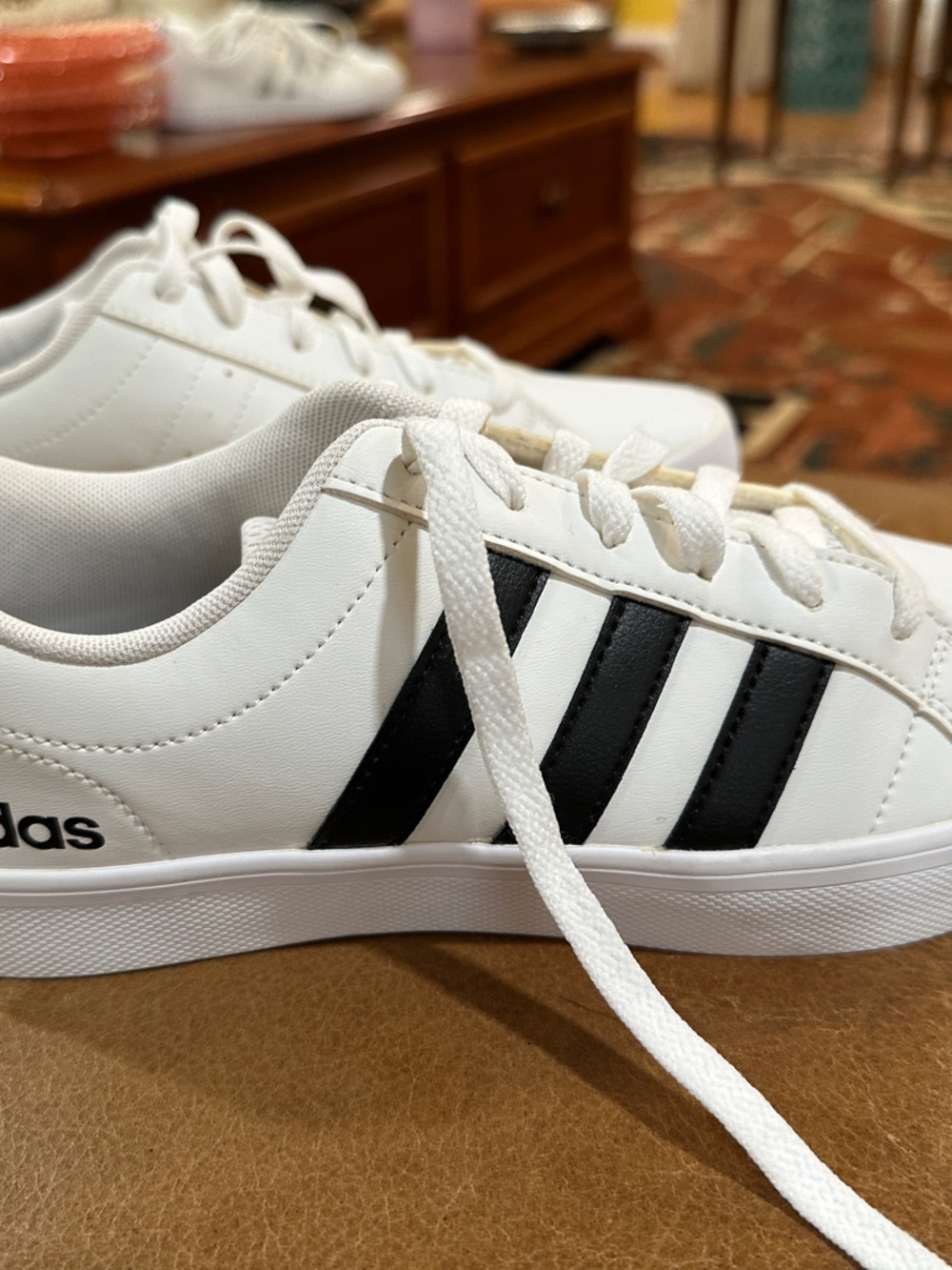 adidas White Leather Sneakers with Black Stripes
